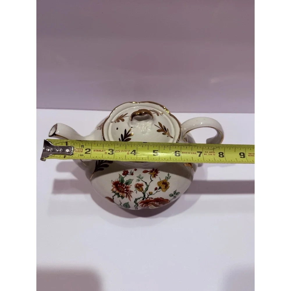 Ellgreave Wood & Sons Floral Teapot Ironstone England Vintage Gold Trim